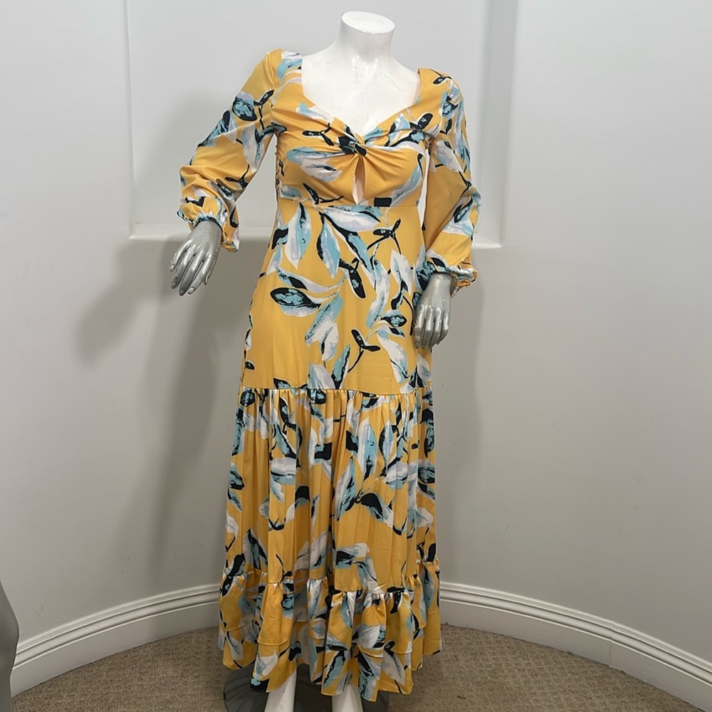 CHICWAYS Women Long Sleeve Tiered Yellow Multi Floral Maxi Dress Size Various - Picture 4 of 15